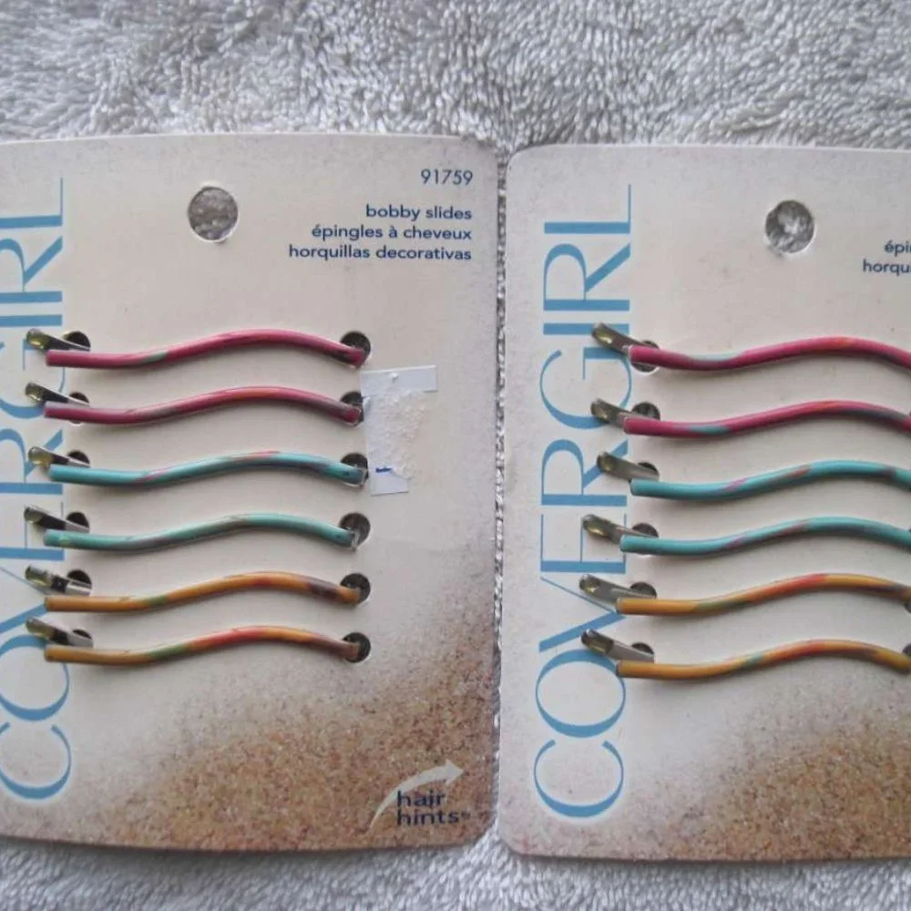 Goody Covergirl Epoxy Metal Wavy Bobby Slide Hair Pins Bobbies Pink Yellow Blue